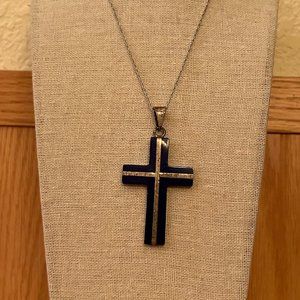 Blue enamel and silver cross, made in Taxco, Mexico